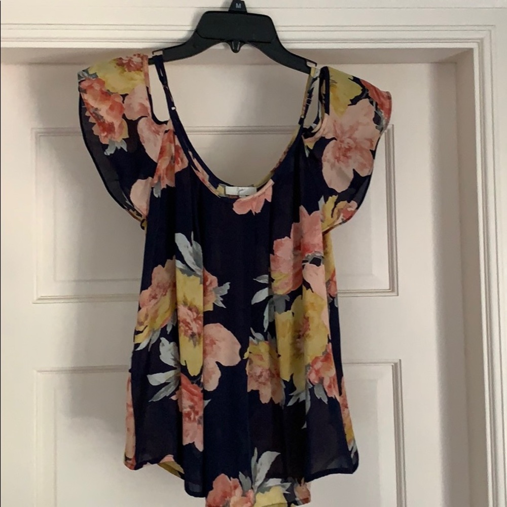 Joie navy floral silk blouse size XS